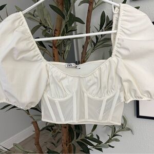 Zara White Puff Sleeve Crop Top